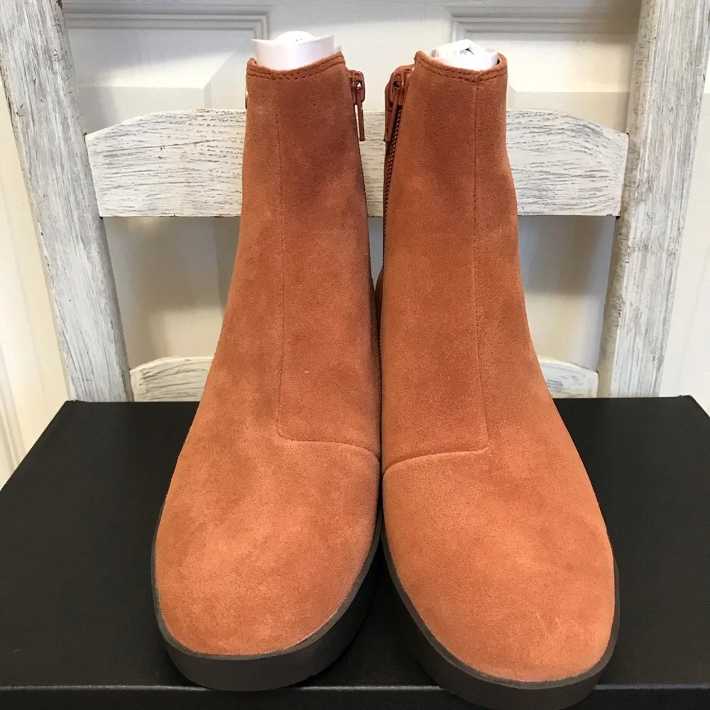 Vionic Skylar Tan Suede Wedge Ankle Boots New In Box
